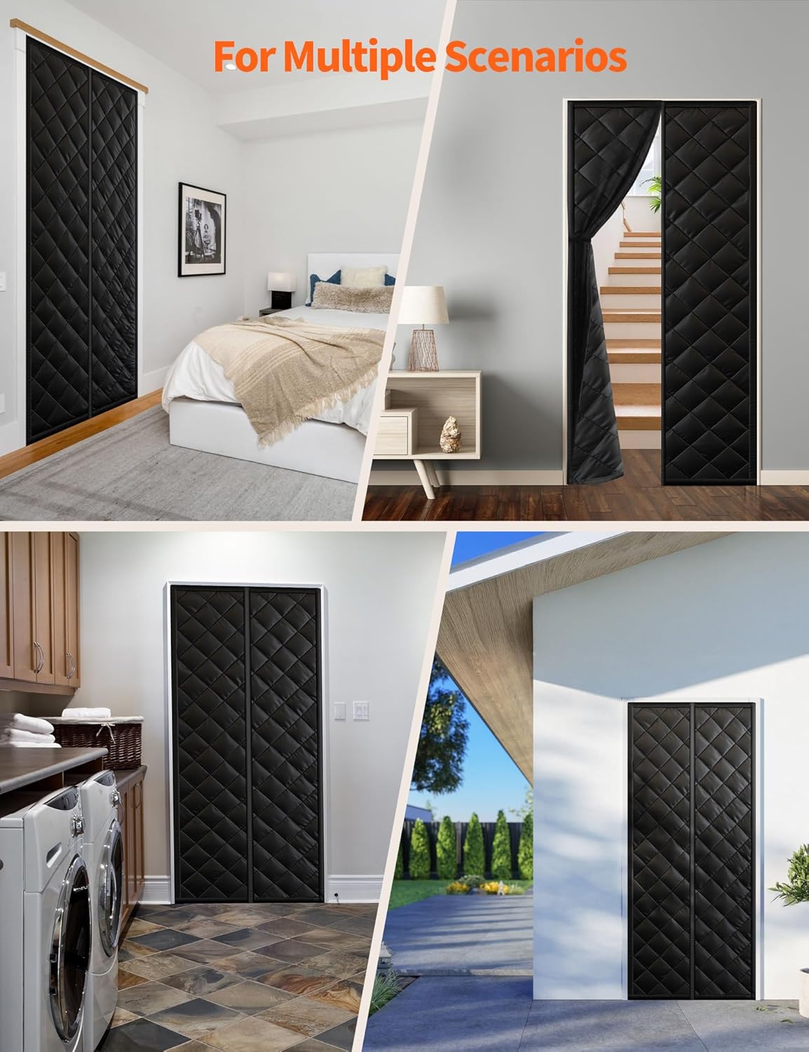 Magnetic thermal door curtain used on bedroom and laundry-room doorways