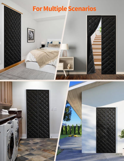 Magnetic thermal door curtain used on bedroom and laundry-room doorways