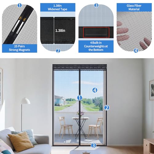 Fillis Retractable Screen Door 48×80 – Magnetic Slide Track for Wide Entries