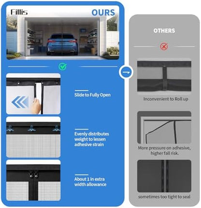 Fillis Sliding Garage Door Screen – Heavy-Duty Magnetic Mesh with Aluminum Track