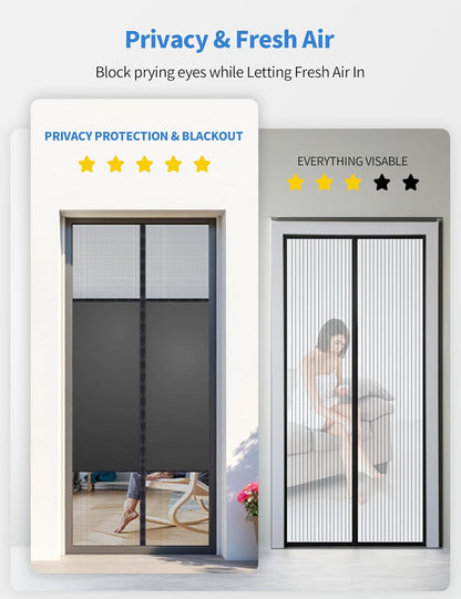 Privacy comparison: Fillis blackout PET mesh hides the indoor view while standard mesh leaves everything visible