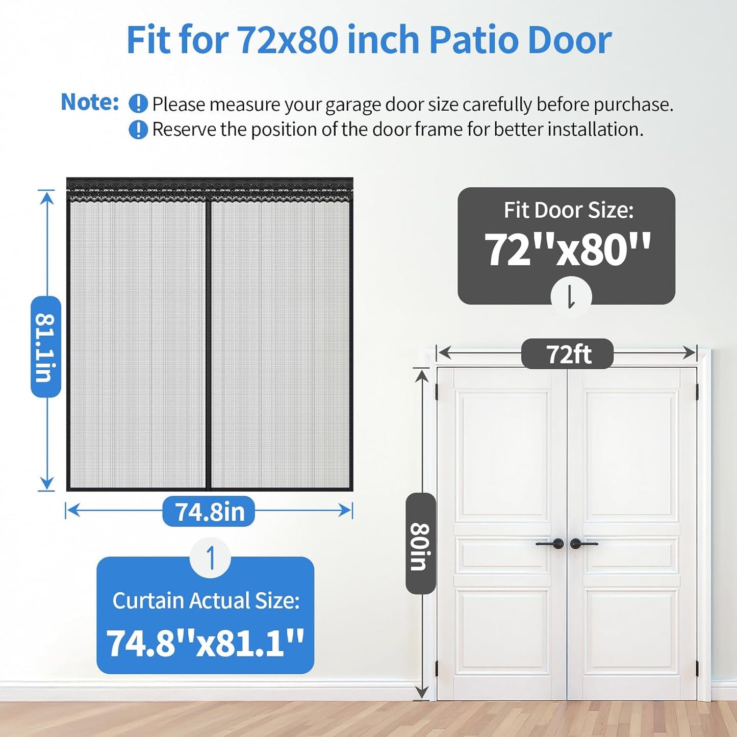 Fillis Retractable Screen Door – Magnetic Slide Track (60×80 & 72×80, French & Patio Doors)