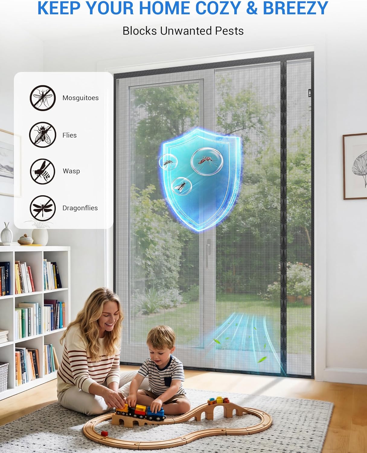 Fillis Magnetic Screen Door 72×80 – Reversible Side-Opening Mesh for Double & French Doors
