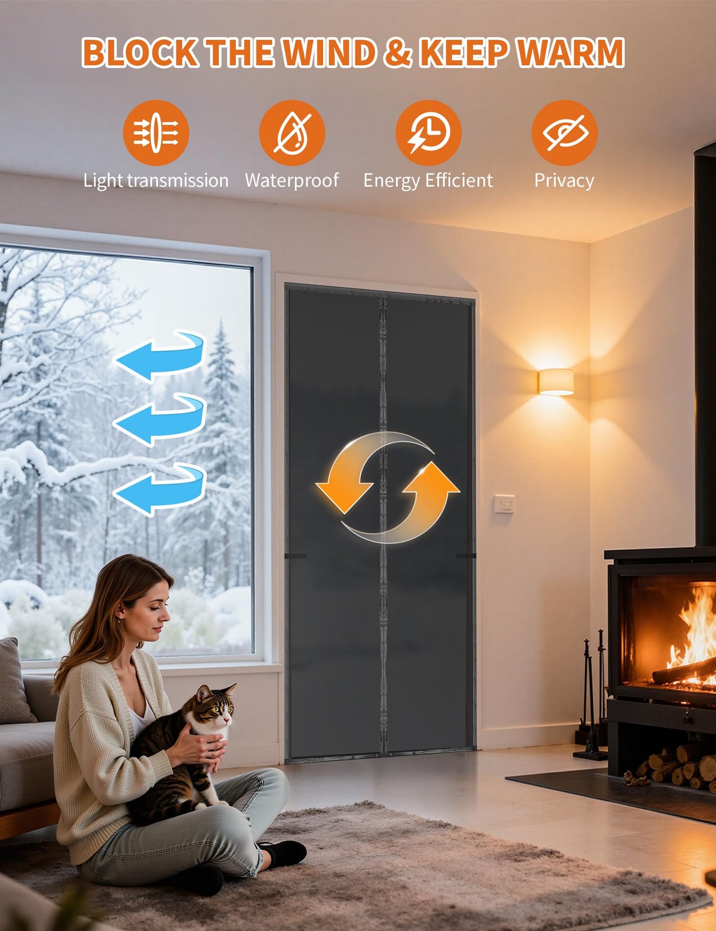 Fillis Thermal Door Curtain 32×80 – Insulated Blackout Draft Stopper, Magnetic Close