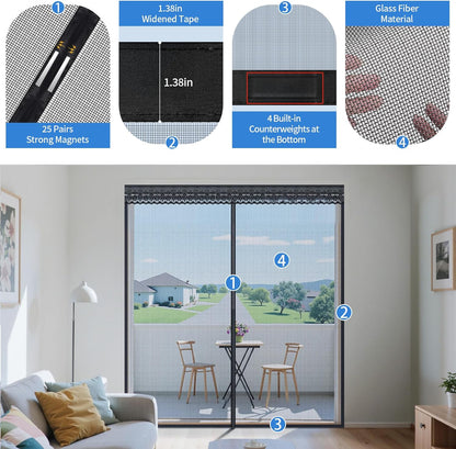Fillis Retractable Screen Door – Magnetic Slide Track (60×80 & 72×80, French & Patio Doors)