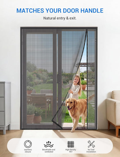 Fillis Magnetic Screen Door 72×80 – Reversible Side-Opening Mesh for Double & French Doors
