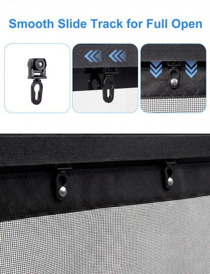Sliding track and roller details for opening the garage screen