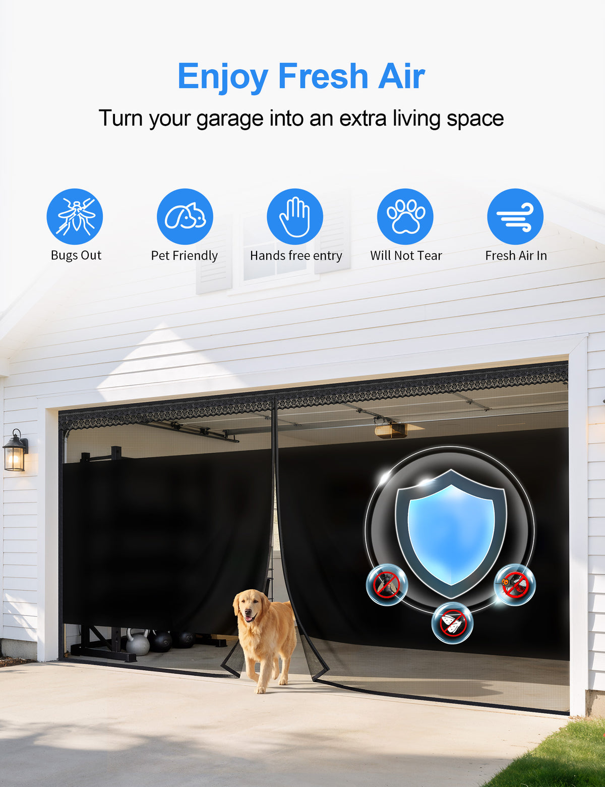 Garage screen for fresh air and everyday access