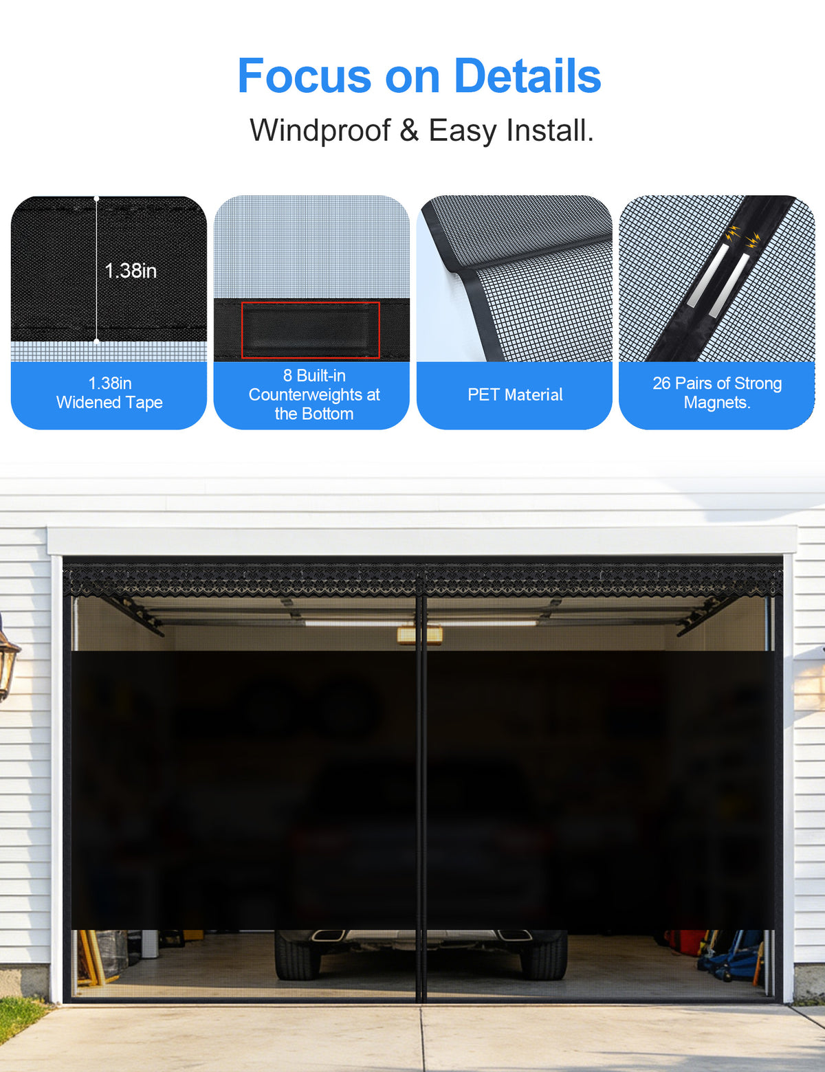 Garage privacy screen construction and fastening details