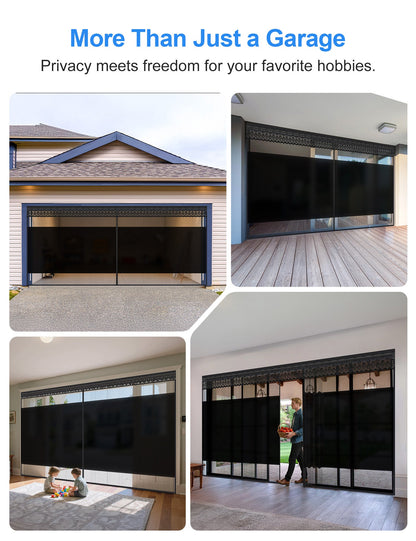 Garage privacy screen installation and use examples; standard-size reference photo