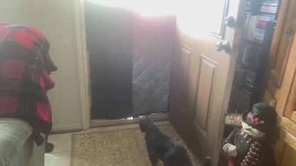 Watch before purchase: reviewer walks through the Fillis clear-window thermal door curtain, the magnetic seam and the quality of the quilted panel