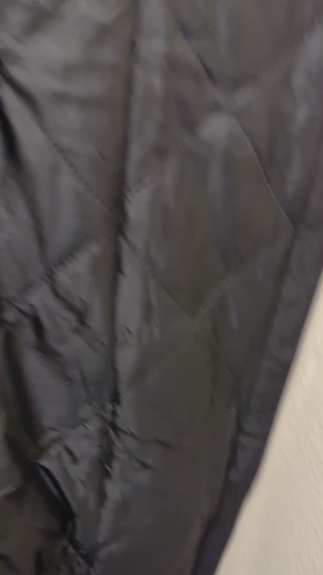 Customer video: Fillis thermal insulated door curtain on a 36 x 82 door, magnetic seam closing behind her